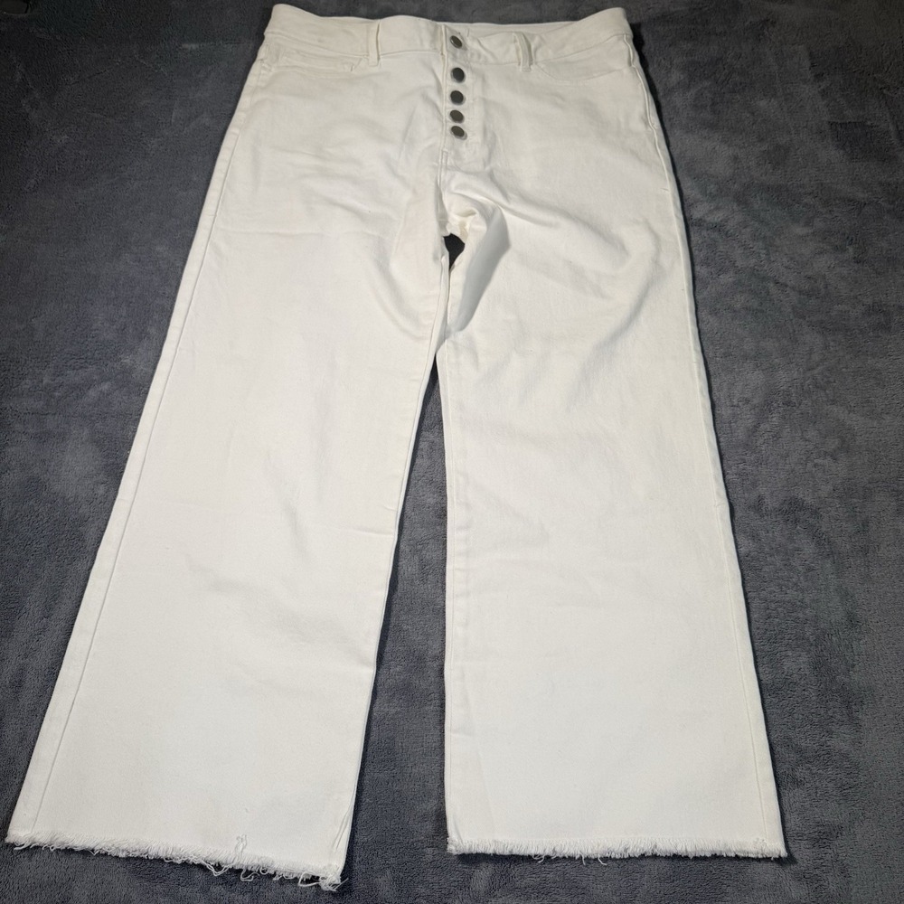Anniewear Jeans High Rise Wide Leg Cropped Stretch White Button Fly Denim XXL
